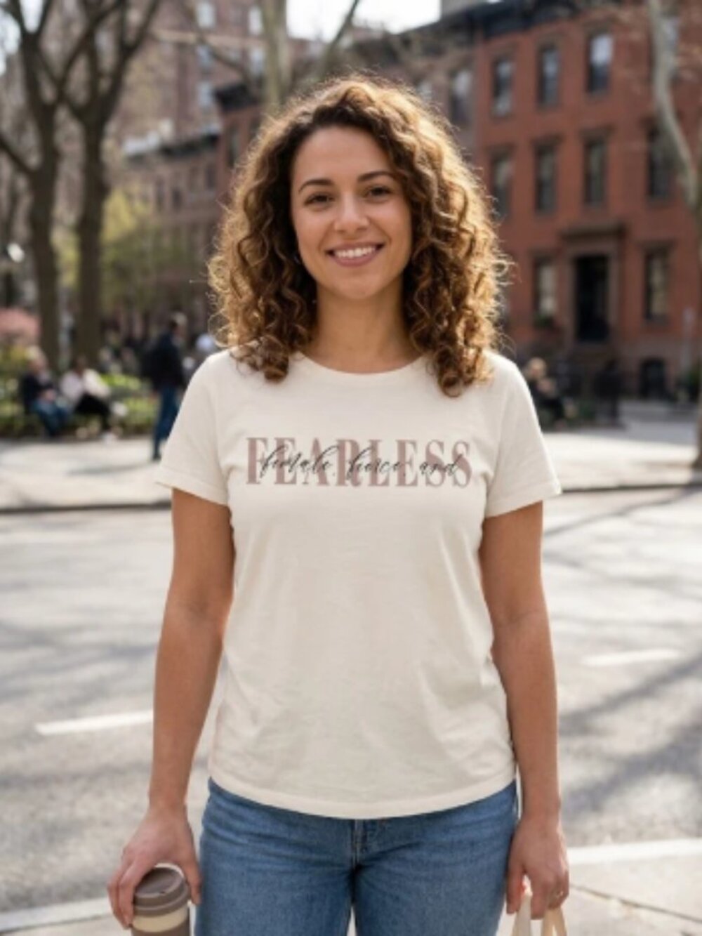 "FEARLESS" Empowering Graphic Tee - Cream / Beige